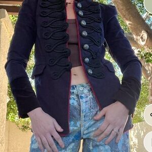 Free People Navy and Black Velvet accent Chunky button Blazer